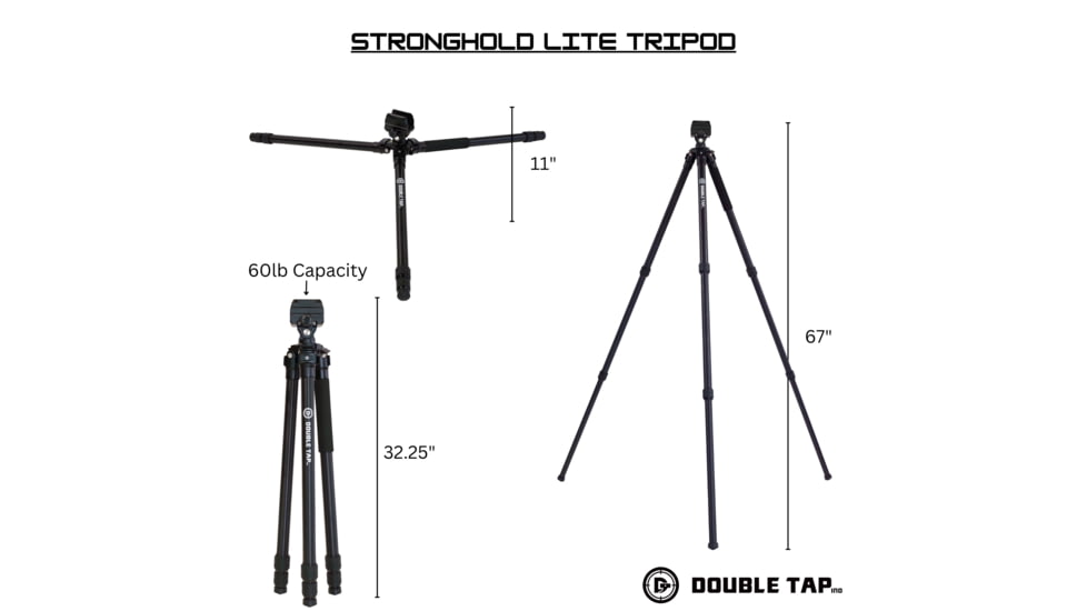 Double Tap Industries Stronghold Lite Aluminum Tripod w/Fixed Saddle Clamp, Black, 36mm, TRI-A-001F