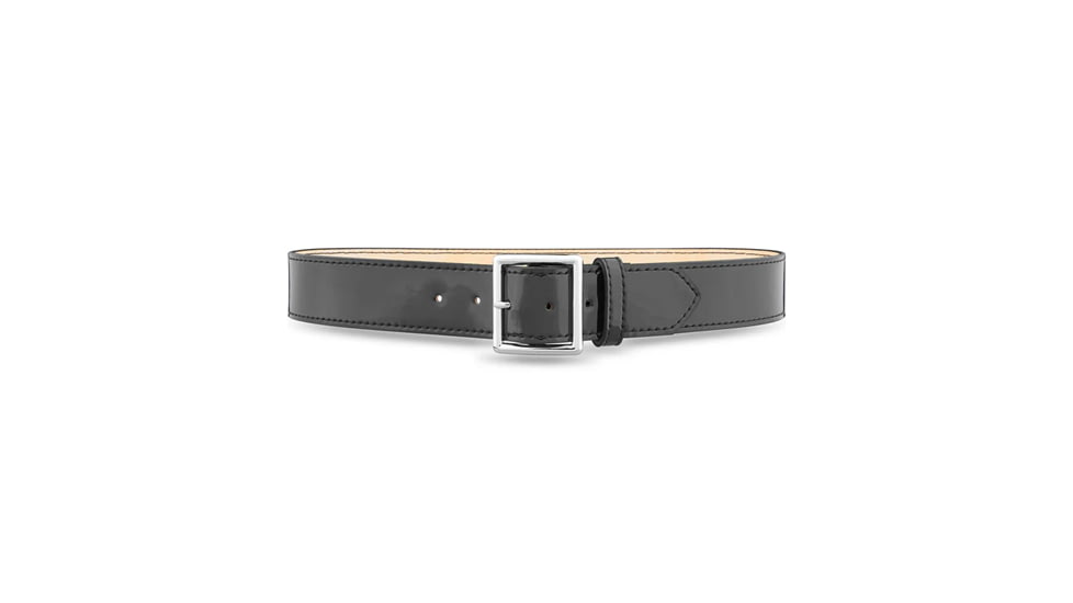 1-3/4&quot; Hi-Gloss Leather Garrison Belt with Solid Brass Center Bar Nickel Buckle