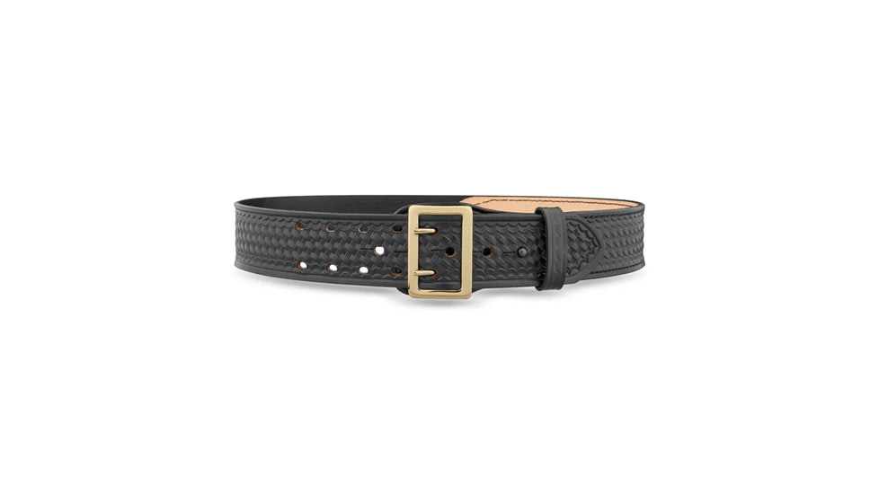 2-1/4&quot; Basketweave Leather Sam Browne Duty Belt (Half Lined) with Solid Brass Gold Buckle