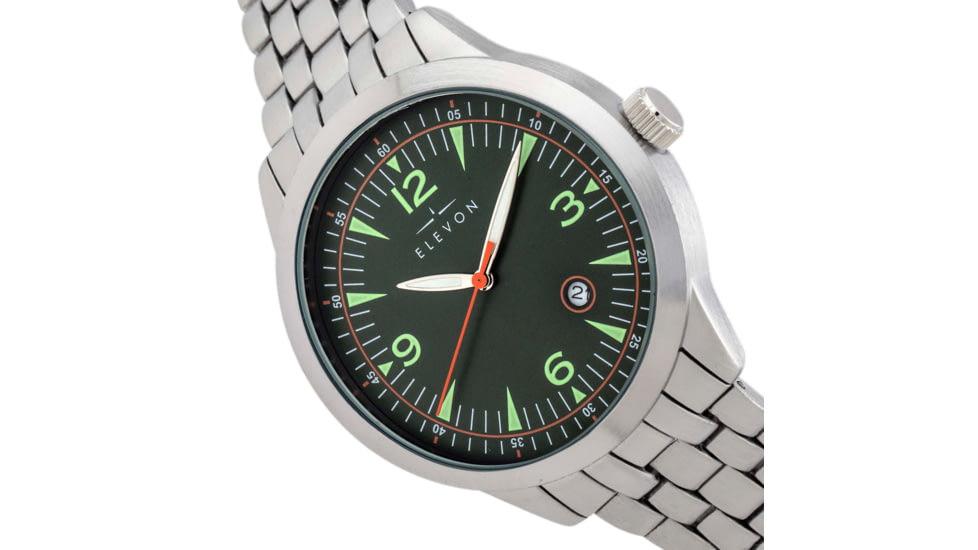 Elevon Atlantic Bracelet Watch w/Date, Silver/Green, One Size, ELE119-2