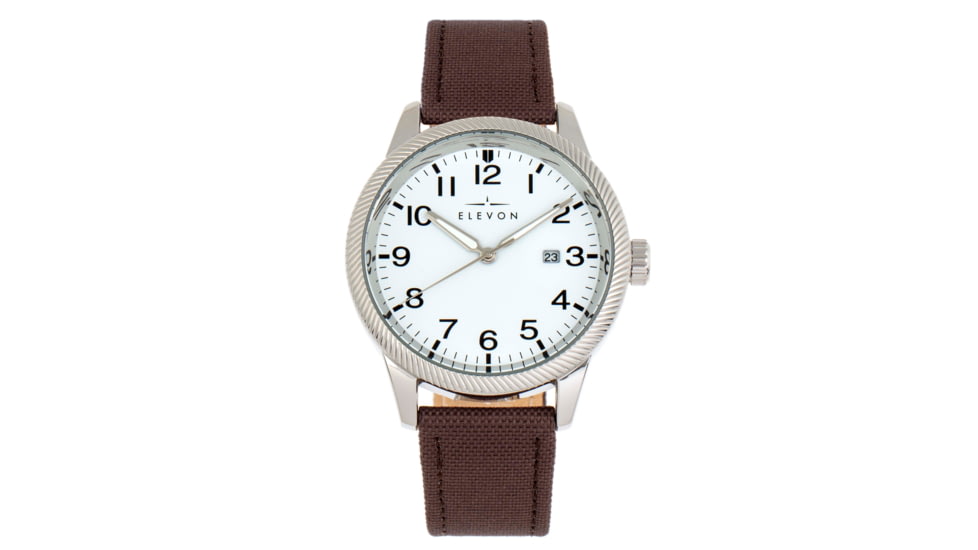 Elevon Bandit Leather-Band Watch w/Date, Brown/White, One Size, ELE118-1