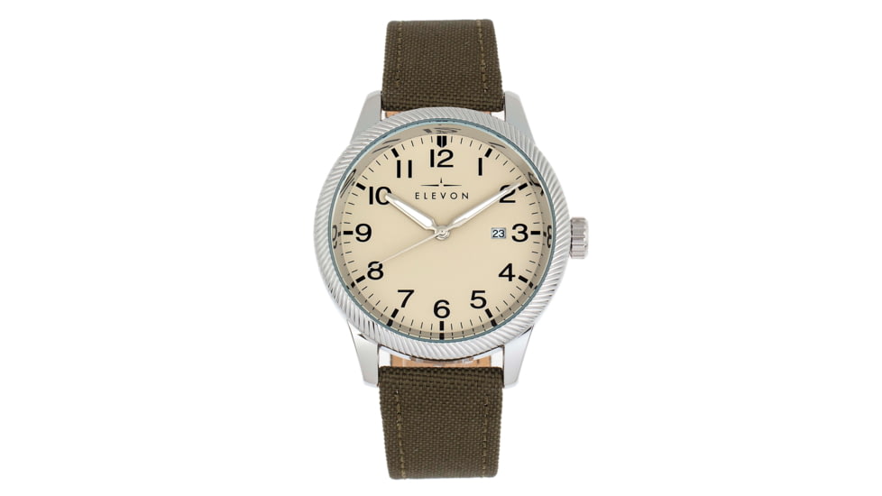 Elevon Bandit Leather-Band Watch w/Date, Olive/Tan, One Size, ELE118-5