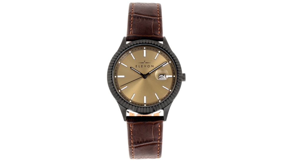 Elevon Concorde Leather-Band Watch w/ Date, Black/Gold, One Size, ELE115-6