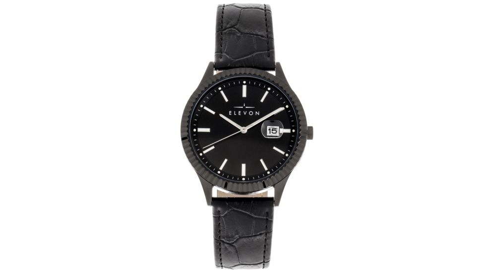 Elevon Concorde Leather-Band Watch w/ Date, Black, One Size, ELE115-4
