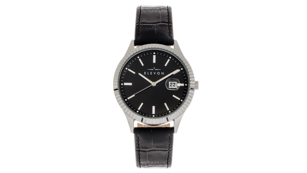 Elevon Concorde Leather-Band Watch w/ Date, Silver/Black, One Size, ELE115-2