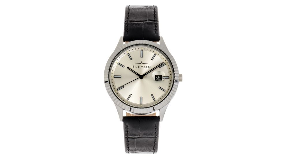 Elevon Concorde Leather-Band Watch w/ Date, Silver, One Size, ELE115-1
