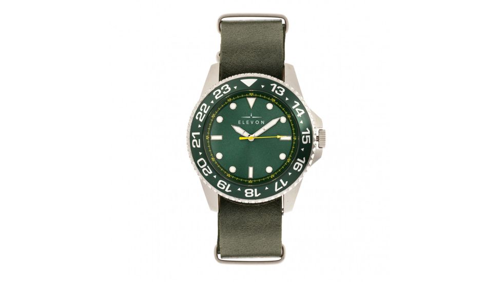 Elevon Dumont Leather-Band Watch, Silver/Green, ELE108-3