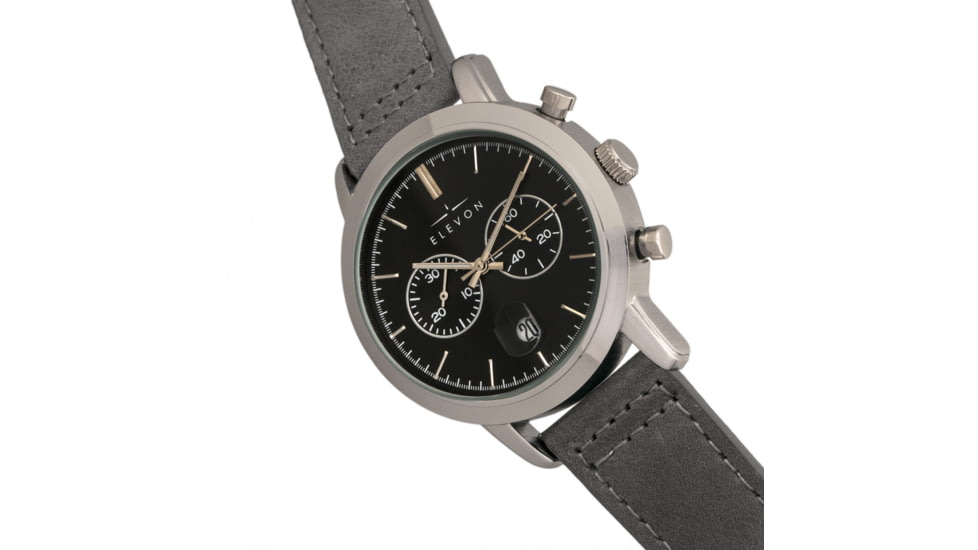 Elevon Langley Chronograph Leather-Band Watch W/ Date, Black/Grey, ELE103-4