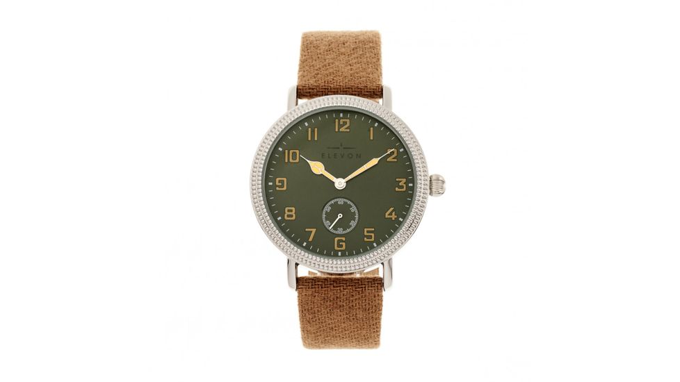 Elevon Northrop Leather-Band Watch, Camel/Green, ELE110-5