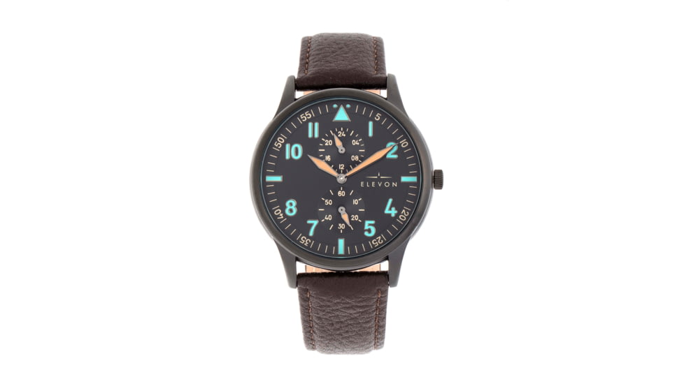 Elevon Turbine Leather-Band Watch, Black/Dark Brown, One Size, ELE116-5