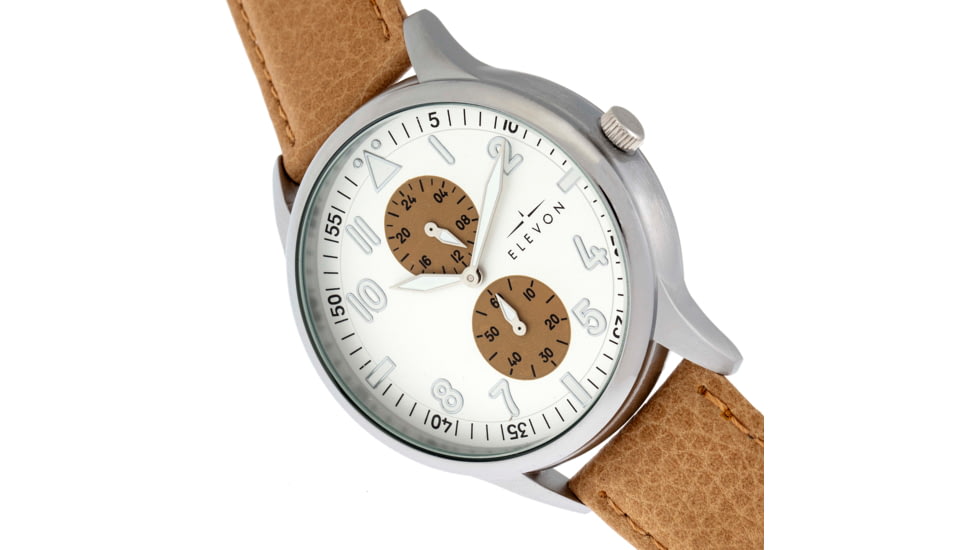 Elevon Turbine Leather-Band Watch, Silver/Khaki, One Size, ELE116-1