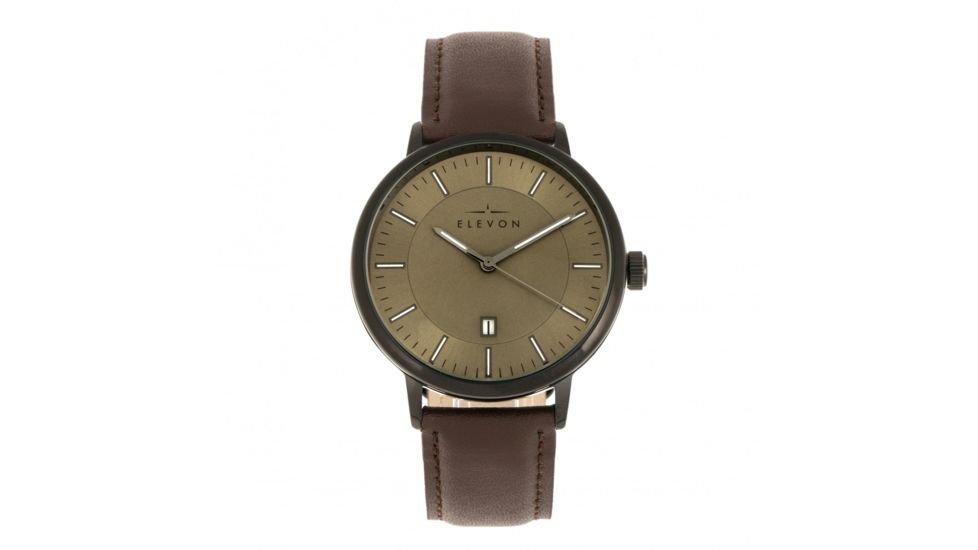 Elevon Vin Leather-Band Watch w/ Date, Black/Brown, One Size, ELE111-7