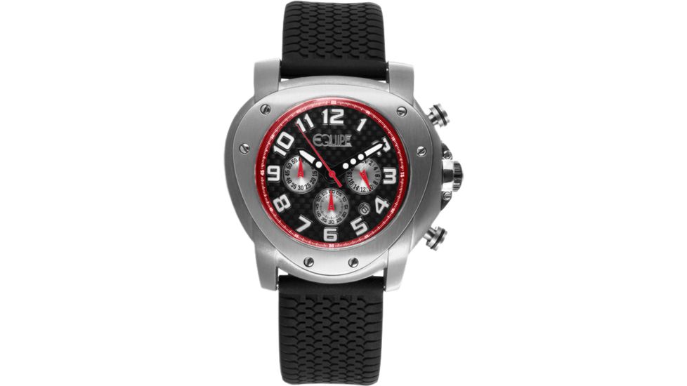 Equipe E203 Grille Mens Watch - Black Strap, Silver Case, Silver/Red Dial