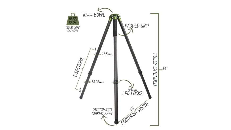 FatBoy Tripods Traverse Two Section Tripod, OD Black, FBTTraverse2