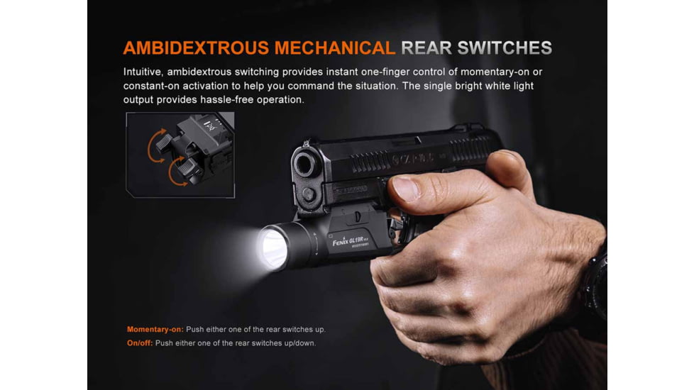 Fenix GL19R V2, Weapon Light, 1,200 Lumens, 3.7 Long, Fits GLOCK and 1913 Rails, Includes Rechargeable 18350 Battery and USB Type-C Charging Cable