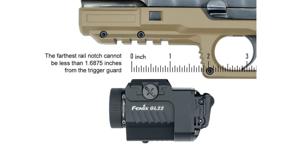 Fenix GL22, Weapon Light, White LED with Red Laser, 750 Lumens, 2.64 Long, Fits GLOCK and 1913 Rails, Includes Rechargeable 16340 Battery and USB Type-C Charging Cable
