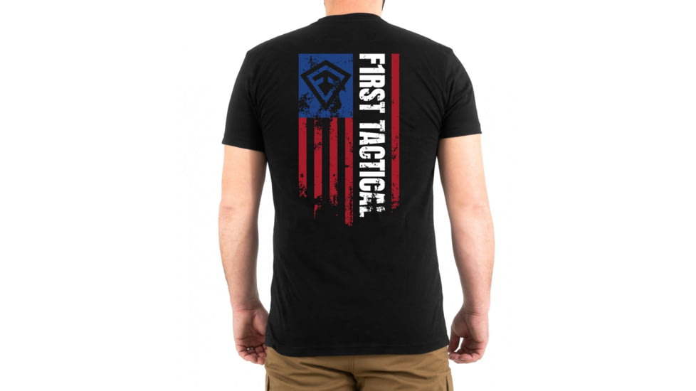 First Tactical Vertical Flag Graphic T-Shirt - Mens, Charcoal Grey, Medium, 112557-019-M