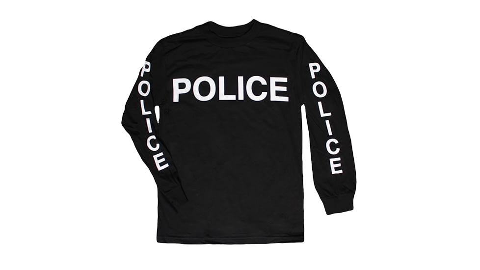 Fox Outdoor Long Sleeve Imprinted T-Shirt, Police - Black - White Imprint on Sleeve, Medium, 64-6488 M