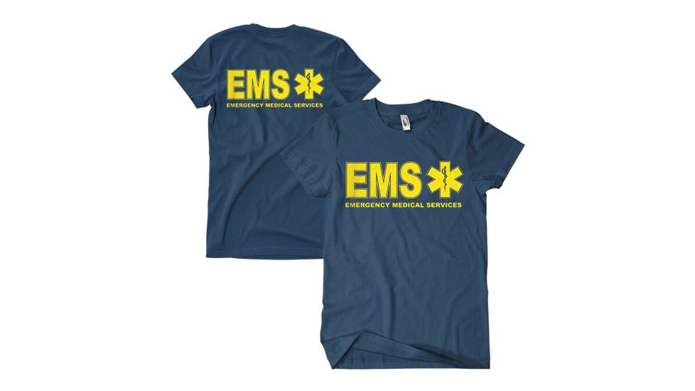 Fox Outdoor Two-Sided Imprinted T-Shirt - Men's, Large, EMS - Navy - Gold Imprint, 64-627 L