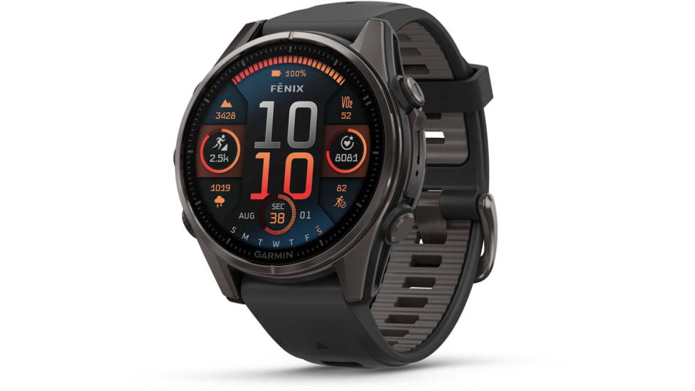 Garmin fenix 8 AMOLED 43mm GPS Watch, Sapphire, Carbon Gray DLC Titanium with Black/Pebble Gray Silicone, 010-02903-20