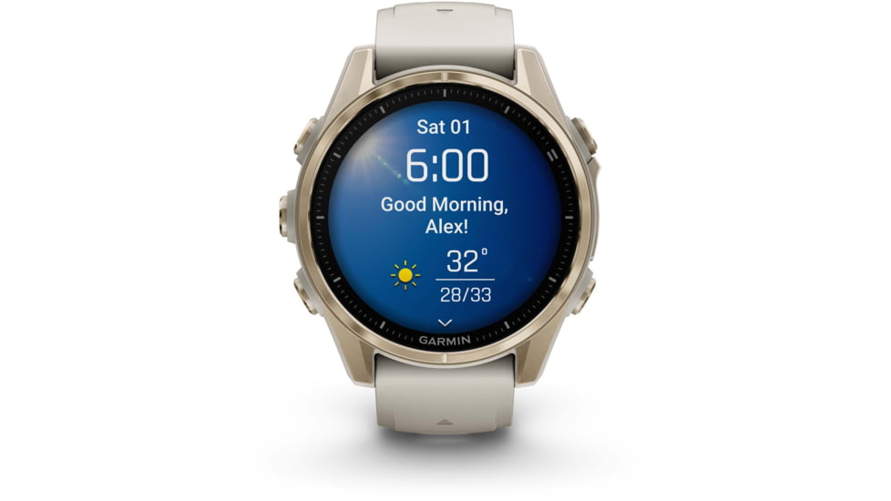 Garmin fenix 8 AMOLED 43mm GPS Watch, Sapphire, Soft Gold with Fog Gray/Dark Sandstone Silicone Band, 010-02903-10