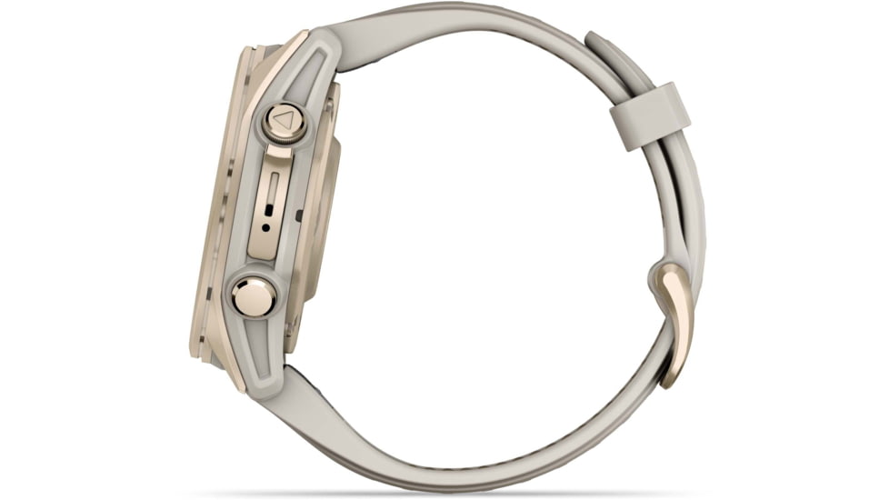 Garmin fenix 8 AMOLED 43mm GPS Watch, Sapphire, Soft Gold with Fog Gray/Dark Sandstone Silicone Band, 010-02903-10