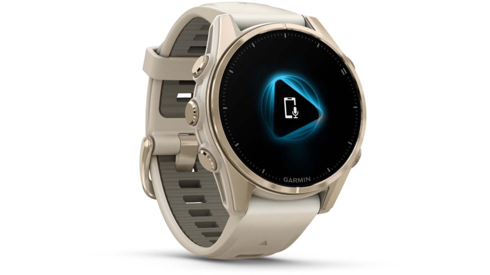 Garmin fenix 8 AMOLED 43mm GPS Watch, Sapphire, Soft Gold with Fog Gray/Dark Sandstone Silicone Band, 010-02903-10