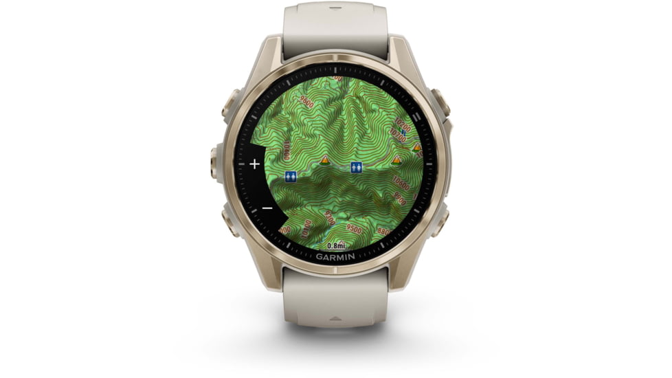Garmin fenix 8 AMOLED 43mm GPS Watch, Sapphire, Soft Gold with Fog Gray/Dark Sandstone Silicone Band, 010-02903-10