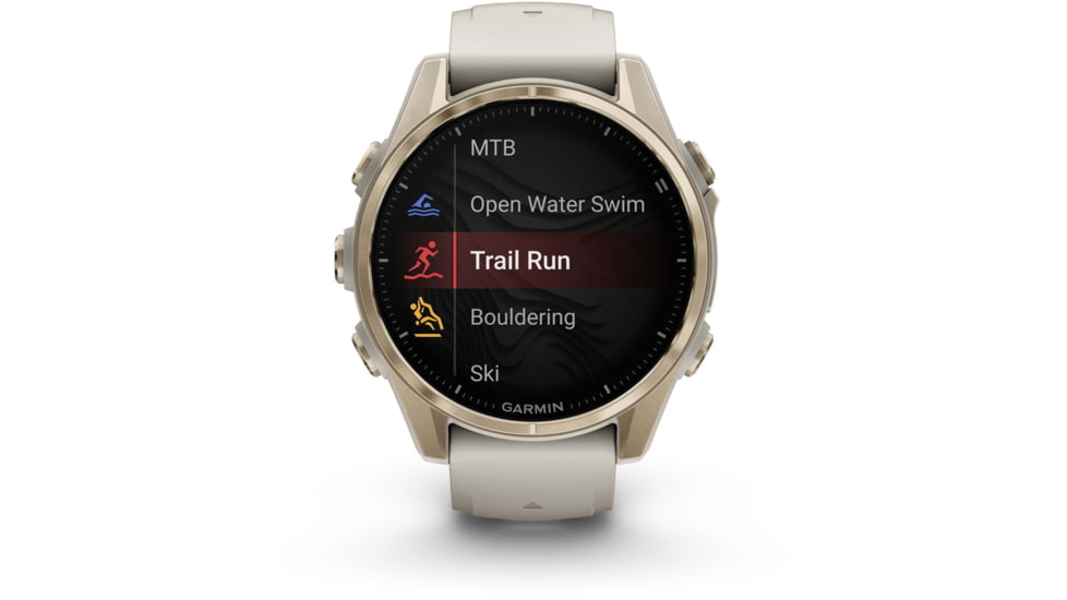 Garmin fenix 8 AMOLED 43mm GPS Watch, Sapphire, Soft Gold with Fog Gray/Dark Sandstone Silicone Band, 010-02903-10