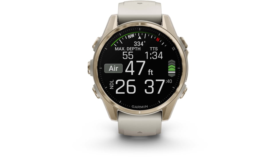 Garmin fenix 8 AMOLED 43mm GPS Watch, Sapphire, Soft Gold with Fog Gray/Dark Sandstone Silicone Band, 010-02903-10