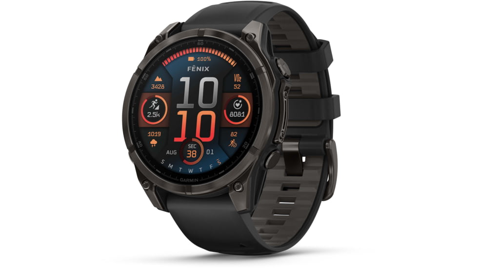 Garmin fenix 8 AMOLED 47mm GPS Watch, Sapphire, Carbon Gray DLC Titanium with Black/Pebble Gray Silicone, 010-02904-20
