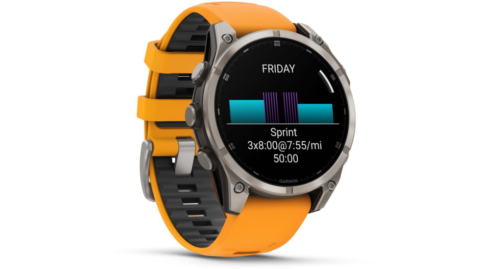 Garmin fenix 8 AMOLED 47mm GPS Watch, Sapphire, Titanium with Spark Orange/Graphite Silicone Band, 010-02904-10