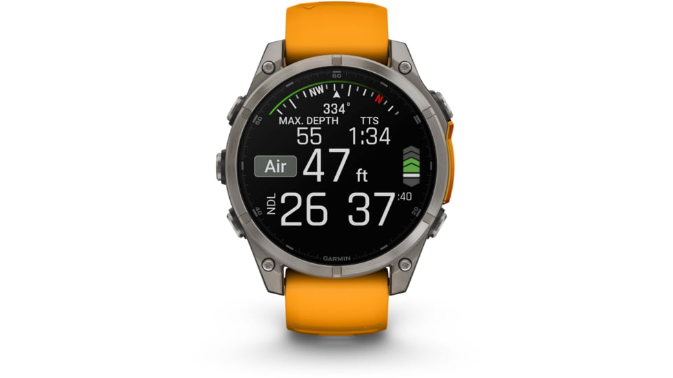 Garmin fenix 8 AMOLED 47mm GPS Watch, Sapphire, Titanium with Spark Orange/Graphite Silicone Band, 010-02904-10