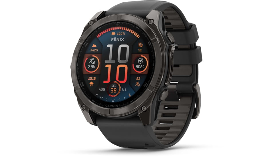 Garmin fenix 8 AMOLED 51mm GPS Watch, Sapphire, Carbon Gray DLC Titanium with Black/Pebble Gray Silicone, 010-02905-20