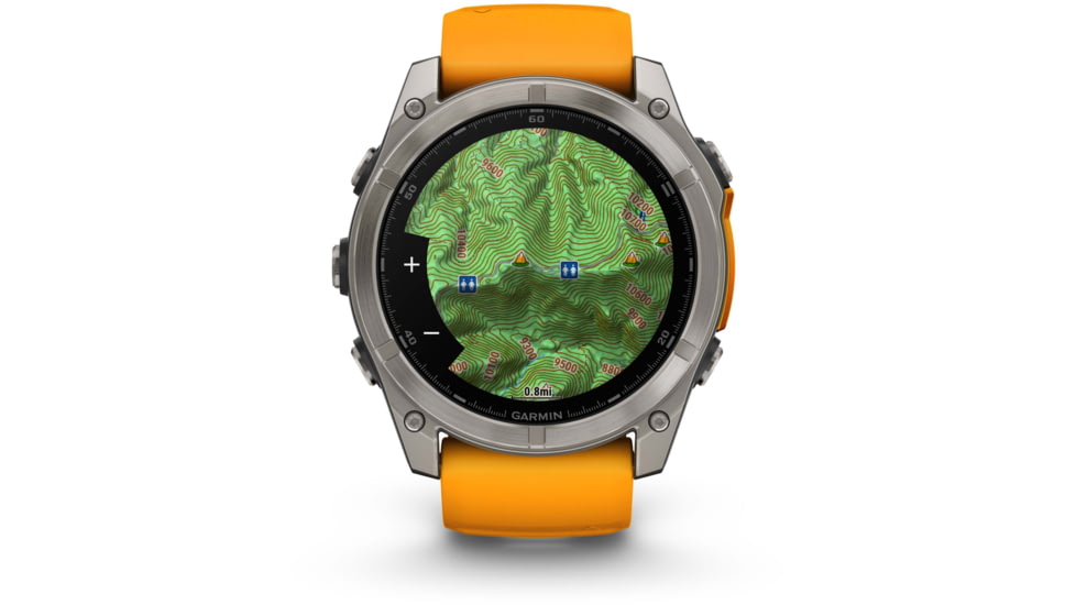 Garmin fenix 8 AMOLED 51mm GPS Watch, Sapphire, Titanium with Spark Orange/Graphite Silicone Band, 010-02905-10