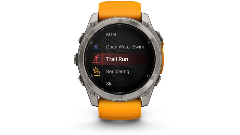 Garmin fenix 8 AMOLED 51mm GPS Watch, Sapphire, Titanium with Spark Orange/Graphite Silicone Band, 010-02905-10