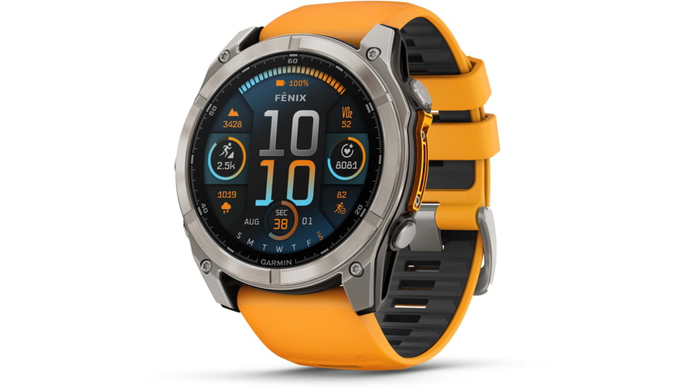 Garmin fenix 8 AMOLED 51mm GPS Watch, Sapphire, Titanium with Spark Orange/Graphite Silicone Band, 010-02905-10