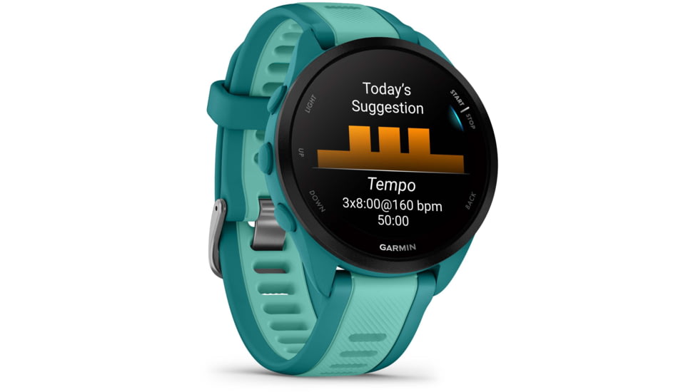 Garmin Forerunner 165 Music 43mm Watch, Turquoise/Aqua, 010-02863-32