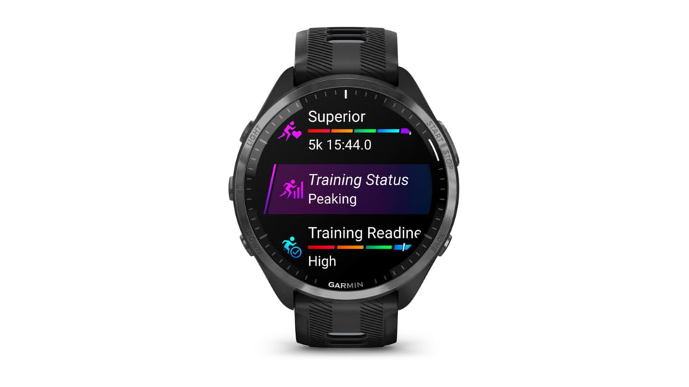 Garmin Forerunner 965 Watch, Carbon Gray DLC Titanium Bezel w/ Black Case and Black/Powder Gray Silicone Band, 010-02809-00
