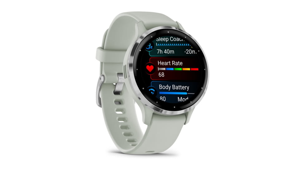 Garmin Venu 3S Watch, Silver Stainless Steel Bezel w/ Sage Gray Case and Silicone Band, 010-02785-01