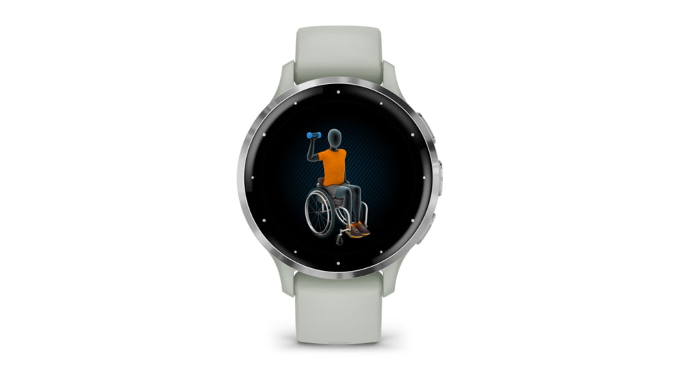 Garmin Venu 3S Watch, Silver Stainless Steel Bezel w/ Sage Gray Case and Silicone Band, 010-02785-01