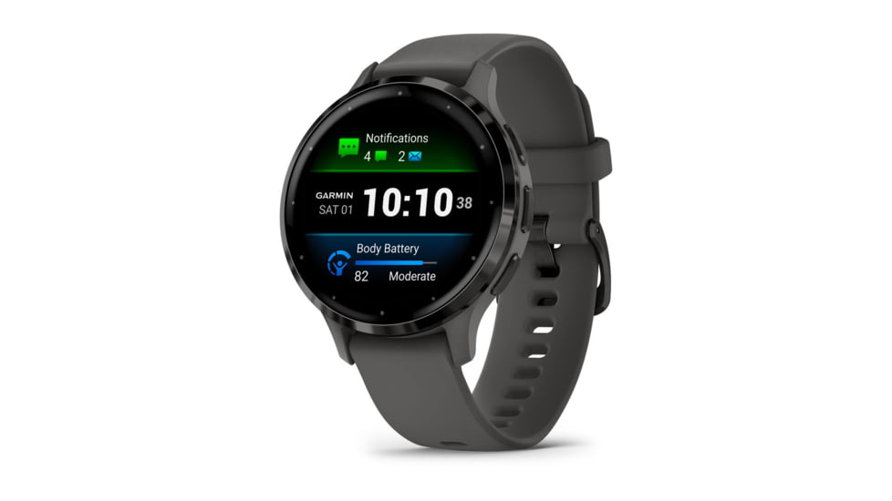 Garmin Venu 3S Watch, Slate Stainless Steel Bezel w/ Pebble Gray Case and Silicone Band, 010-02785-00