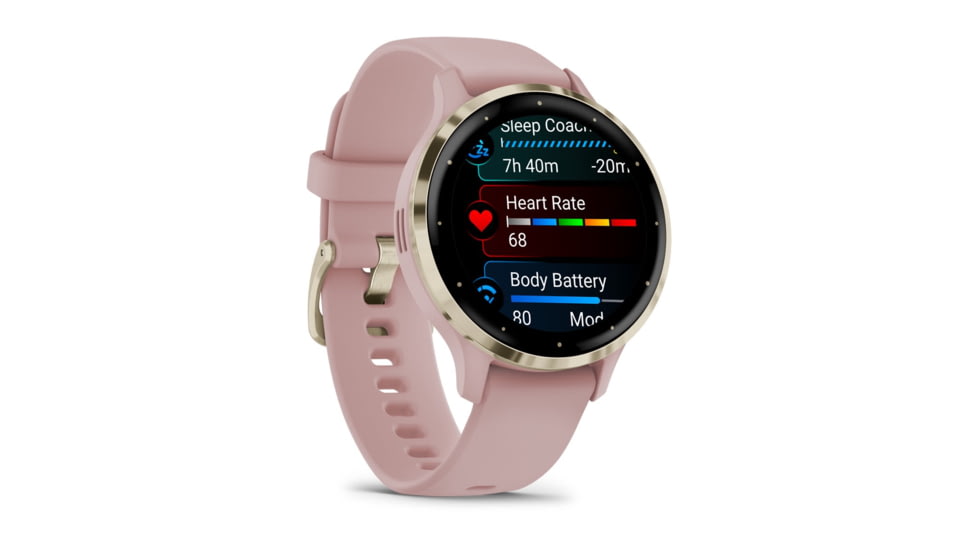 Garmin Venu 3S Watch, Soft Gold Stainless Steel Bezel w/ Dust Rose Case and Silicone Band, 010-02785-03