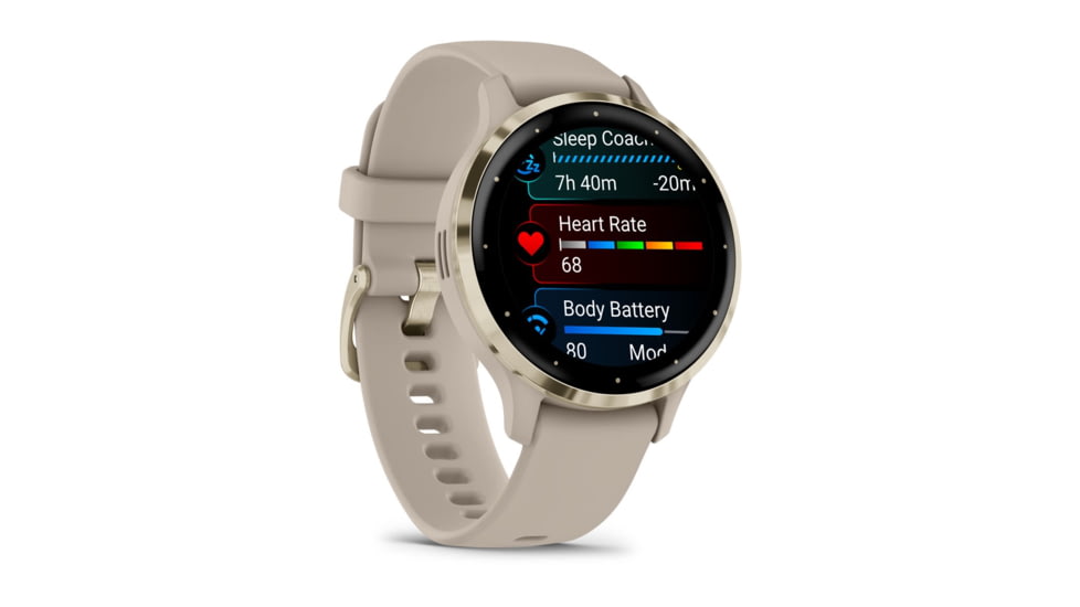 Garmin Venu 3S Watch, Soft Gold Stainless Steel Bezel w/ French Gray Case and Silicone Band, 010-02785-02