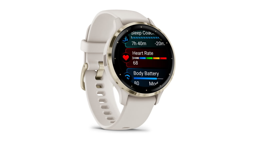 Garmin Venu 3S Watch, Soft Gold Stainless Steel Bezel w/ Ivory Case and Silicone Band, 010-02785-04