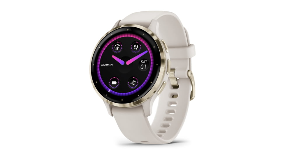 Garmin Venu 3S Watch, Soft Gold Stainless Steel Bezel w/ Ivory Case and Silicone Band, 010-02785-04