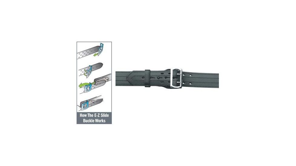 Gould &amp; Goodrich E-Z Slide Duty Belt, 4 Row Stitched, 36, Nickel, Hi-Gloss, H49-36C4R