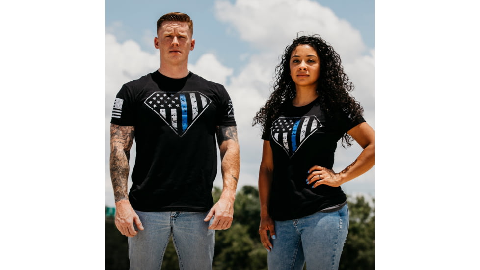 Grunt Style Blue Line Crest T-Shirt - Mens, Black, Medium, GS3546-M