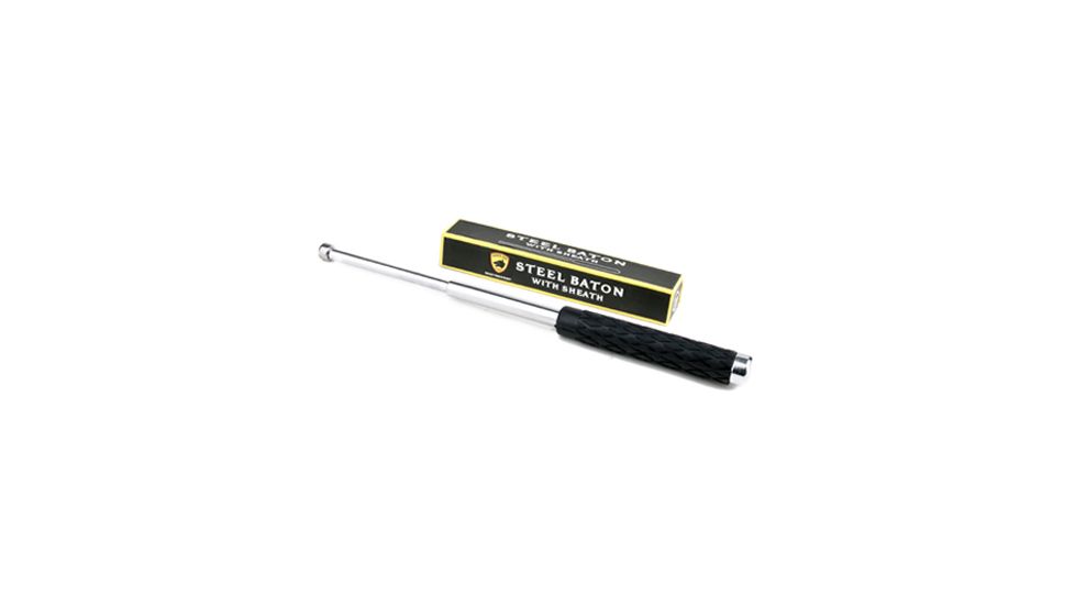 Guard Dog Security 16in Steel Baton w/ Rubber Grip Handle, Nylon Sheath w/ Ring, 2-Part Box, Silver BT-GD16SL