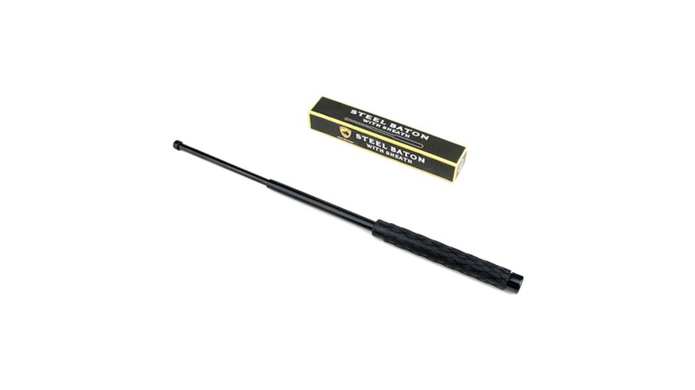 Guard Dog Security 21in Steel Baton w/ Rubber Grip Handle, Nylon Sheath w/ Ring, 2-Part Box, Black BT-GD21BK